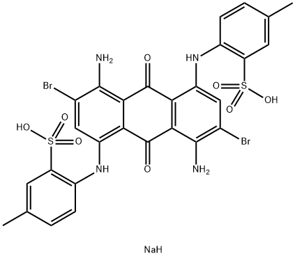 Benzenesulfonic acid, 2,2'-[(4,8-diamino-3,7-dibromo- 9,10-dihydro-9,10-dioxo-1,5-anthracenediyl)diimino ]bis[5-methyl-, disodium salt Struktur