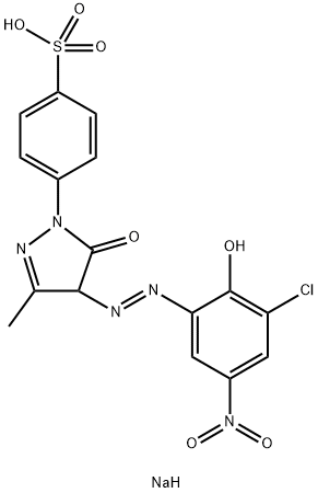 sodium 4-[4-[(3-chloro-2-hydroxy-5-nitrophenyl)azo]-4,5-dihydro-3-methyl-5-oxo-1H-pyrazol-1-yl]benzenesulphonate Struktur