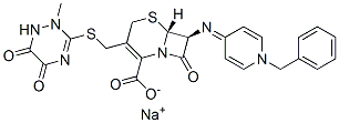 sodium (6R,7S)-7-[(1-benzylpyridin-4-ylidene)amino]-3-[(2-methyl-5,6-d ioxo-1H-1,2,4-triazin-3-yl)sulfanylmethyl]-8-oxo-5-thia-1-azabicyclo[4 .2.0]oct-2-ene-2-carboxylate Struktur