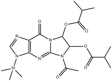 Propanoic  acid,  2-methyl-,  5-acetyl-5,6,7,9-tetrahydro-9-oxo-3-(trimethylsilyl)-3H-imidazo[1,2-a]purine-6,7-diyl  ester  (9CI) Struktur