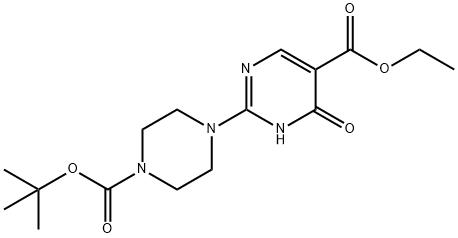 Ethyl 2-(4-(tert-butoxycarbonyl)piperazin-1-yl)-4-hydroxypyrimidine-5-carboxylate Struktur