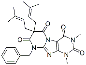 Pyrimido[2,1-f]purine-2,4,6,8(1H,3H,7H,9H)-tetrone,  1,3-dimethyl-7,7-bis(3-methyl-2-butenyl)-9-(phenylmethyl)-  (9CI) Struktur