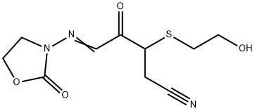 3-(4-cyano-3-beta-hydroxyethylmercapto-2-oxobutylideneamino)-2-oxazolidone Struktur