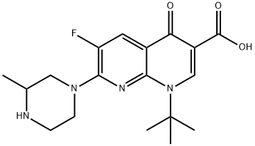 1-tert-Butyl-6-fluoro-7-(-3-methyl-piperazin-1-yl)-4-oxo-1,4-dihydro-[ 1,8]naphthyridine-3-carboxylic acid Struktur