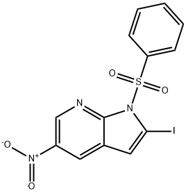 1H-Pyrrolo[2,3-b]pyridine, 2-iodo-5-nitro-1-(phenylsulfonyl)- Struktur