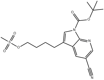 1H-Pyrrolo[2,3-b]pyridine-1-carboxylic acid, 5-cyano-3-[4-[(Methylsulfonyl)oxy]butyl]-, 1,1-diMethylethyl ester Struktur