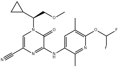 2-Pyrazinecarbonitrile, 4-[(1S)-1-cyclopropyl-2-Methoxyethyl]-6-[[6-(difluoroMethoxy)-2,5-diMethyl-3-pyridinyl]aMino]-4,5-dihydro-5-oxo- Struktur