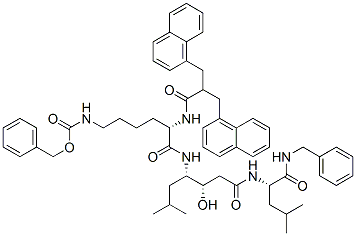 (4S,8S,9S,12S)-12-[2-(1-Naphtylmethyl)-3-(1-naphtyl)propionylamino]-3,6,11-trioxo-4,9-diisobutyl-8-hydroxy-1-phenyl-2,5,10,17-tetraazaoctadecane-18-oic acid benzyl ester Struktur