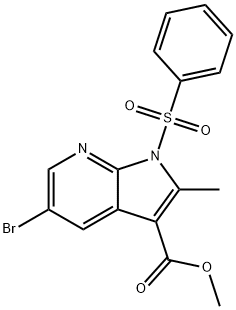 1H-Pyrrolo[2,3-b]pyridine-3-carboxylic acid, 5-broMo-2-Methyl-1-(phenylsulfonyl)-, Methyl ester Struktur