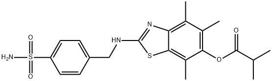 Propanoic  acid,  2-methyl-,  2-[[[4-(aminosulfonyl)phenyl]methyl]amino]-4,5,7-trimethyl-6-benzothiazolyl  ester Struktur