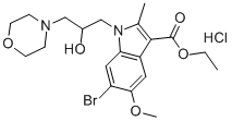 1H-Indole-3-carboxylic acid, 6-bromo-1-(2-hydroxy-3-(4-morpholinyl)pro pyl)-5-methoxy-2-methyl-, ethyl ester, monohydrochloride Struktur