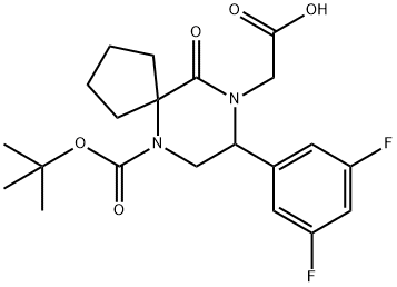 (R)-2-(8-(3,5-difluorophenyl)-6-(ethoxycarbonyl)-10-oxo-6,9-diazaspiro[4.5]decan-9-yl)acetic acid Struktur