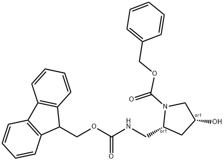 (2S,4S)-benzyl 2-((((9H-fluoren-9-yl)methoxy)carbonylamino)methyl)-4-hydroxypyrrolidine-1-carboxylate Struktur