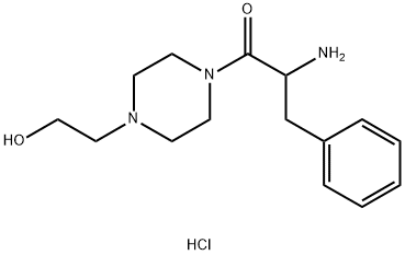 2-Amino-1-[4-(2-hydroxyethyl)-1-piperazinyl]-3-phenyl-1-propanone hydrochloride Struktur