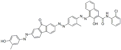 2-Naphthalenecarboxamide, N-(2-chlorophenyl)-3-hydroxy- 4-[[4-[[7-[(4-hydroxy-3-methylphenyl)azo]-9-oxo -9H-fluoren-2-yl]azo]-2-methylphenyl]azo]- Struktur