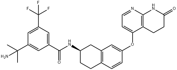 BenzaMide, 3-(1-aMino-1-Methylethyl)-N-[(2R)-1,2,3,4-tetrahydro-7-[(5,6,7,8-tetrahydro-7-oxo-1,8-naphthyridin-4-yl)oxy]-2-naphthalenyl]-5-(trifluoroMethyl)-, 1237586-97-8, 結(jié)構(gòu)式