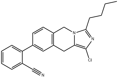 3-Butyl-1-chloro-5,10-dihydro-8-(2-cyanophenyl)imidazol-[1,5-b]isoquinoline Struktur