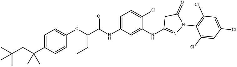 N-[4-Chloro-3-[[4,5-dihydro-5-oxo-1-(2,4,6-trichlorophenyl)-1H-pyrazole-3-yl]amino]phenyl]-2-[4-(1,1,3,3-tetramethylbutyl)phenoxy]butanamide Struktur