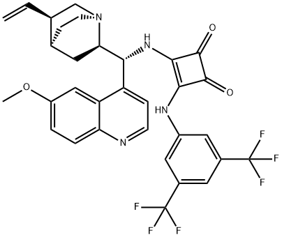 3-[[3,5-bis(trifluoroMethyl)phenyl]aMino]-4-[[(9R)-6'-Methoxycinchonan-9-yl]aMino]- 3-Cyclobutene-1,2-dione Struktur