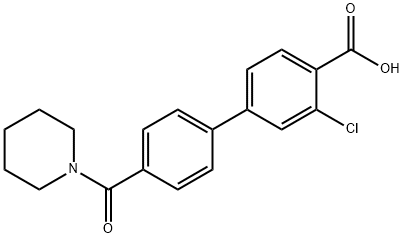 2-Chloro-4-[4-(piperidine-1-carbonyl)phenyl]benzoic acid Struktur