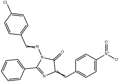 4H-Imidazol-4-one, 3,5-dihydro-3-(((4-chlorophenyl)methylene)amino)-5- ((4-nitrophenyl)methylene)-2-phenyl- Struktur