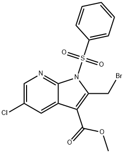 1H-Pyrrolo[2,3-b]pyridine-3-carboxylic acid, 2-(broMoMethyl)-5-chloro-1-(phenylsulfonyl)-, Methyl ester Struktur