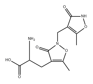 alpha-amino-2-(3-hydroxy-5-methyl-4-isoxazolyl)methyl-5-methyl-3-oxo-4-isoxazoline-4-propionic acid Struktur