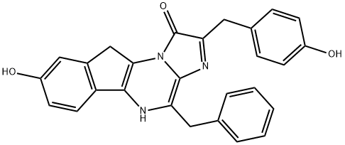 1H-Imidazo[1,2-a]indeno[1,2-e]pyrazin-1-one,  5,10-dihydro-8-hydroxy-2-[(4-hydroxyphenyl)methyl]-4-(phenylmethyl)- Struktur