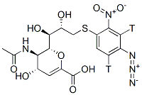 (4S,5R,6R)-5-acetamido-6-[(1S,2S)-3-(4-azido-2-nitro-3,5-ditritio-phen yl)sulfanyl-1,2-dihydroxy-propyl]-4-hydroxy-5,6-dihydro-4H-pyran-2-car boxylic acid Struktur