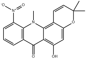 3,12-Dihydro-6-hydroxy-3,3,12-trimethyl-11-nitro-7H-pyrano(2,3-c)acrid in-7-one Struktur