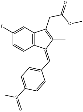 1H-Indene-3-acetic acid, 5-fluoro-2-methyl-1-[[4-(methylsulfinyl)phenyl]methylene]-, methyl ester, (1Z)- Struktur