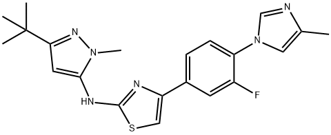 N-(3-tert-butyl-1-Methyl-1H-pyrazol-5-yl)-4-(3-fluoro-4-(4-Methyl-1H-iMidazol-1-yl)phenyl)thiazol-2-aMine Struktur