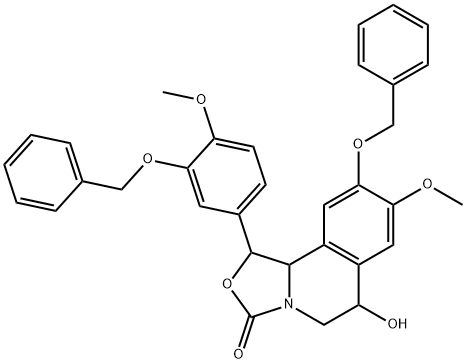 3H-Oxazolo[4,3-a]isoquinolin-3-one,  1,5,6,10b-tetrahydro-6-hydroxy-8-methoxy-1-[4-methoxy-3-(phenylmethoxy)phenyl]-9-(phenylmethoxy)- Struktur