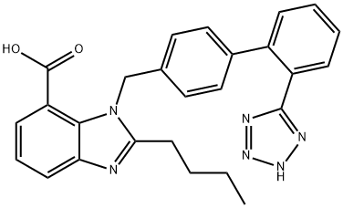 2-butyl-3-[[4-[2-(2H-tetrazol-5-yl)phenyl]phenyl]methyl]benzoimidazole -4-carboxylic acid Struktur