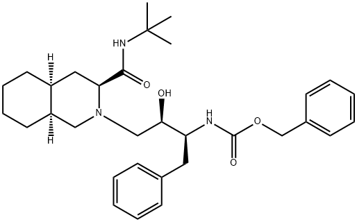 2-[2(R)-hydroxy-4-phenyl-3(S)-[[N-(phenylMethoxy)carbonyl]aMino]butyl]-N-tert-butyldecahydro-(4aS,8aS)-isoquinoline-3(S)-carboxaMide Struktur