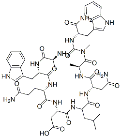 (3S)-3-[[(2S)-2-[[(2S)-2-[[(2S)-2-aminopropanoyl]amino]-3-(1H-indol-3- yl)propanoyl]amino]-4-carbamoyl-butanoyl]amino]-3-[[(1S)-1-[[(1S)-2-ca rbamoyl-1-[[(1S)-1-[[(1S)-1-carbamoyl-2-(1H-indol-3-yl)ethyl]carbamoyl methylcarbamoyl]ethyl]carbamoyl]ethyl]carbamoyl]-3-methyl-butyl]carbam oyl]propanoic acid Struktur