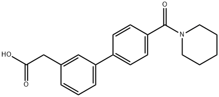 (3-{4-[(piperidin-1-yl)carbonyl]phenyl}phenyl)acetic acid Struktur