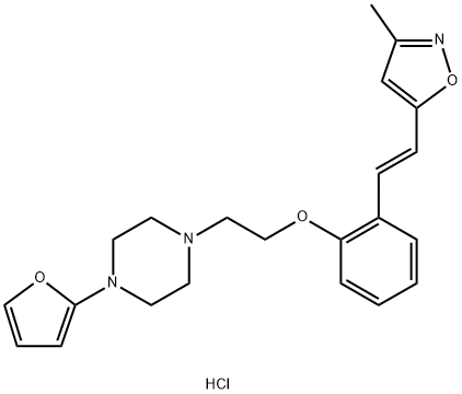 Piperazine, 1-(2-furanyl)-4-(2-(2-(2-(3-methyl-5-isoxazolyl)ethenyl)ph enoxy)ethyl)-, monohydrochloride, (E)- Struktur