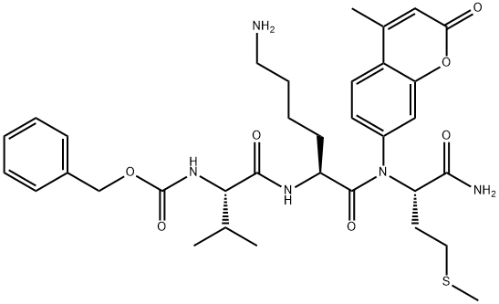 BENZYLOXYCARBONYL-L-VALYL-L-LYSYL-L-METHIONINE 4-METHYLCOUMARYL-7-AMIDE HYDROCHLORIDE Struktur