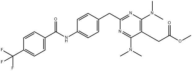 5-Pyrimidineacetic acid, 4,6-bis(dimethylamino)-2-[[4-[[4-(trifluoromethyl)benzoyl]amino]phenyl]methyl]-, methyl ester Struktur