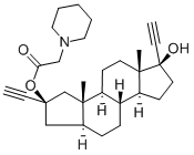 A-Norpregn-20-yne-2,17-diol, 2-ethynyl-, 2-(1-piperidineacetate), (2-b eta,5-alpha,17-alpha)- Struktur