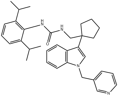 3-(2,6-dipropan-2-ylphenyl)-1-[[1-[1-(pyridin-3-ylmethyl)indol-3-yl]cy clopentyl]methyl]urea Struktur