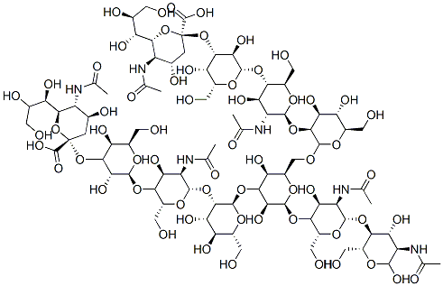 (2S,4S,5R,6R)-5-acetamido-2-[(2S,3R,4S,5S,6R)-2-[(2R,3S,4R,5R,6S)-5-acetamido-6-[(2R,3S,4S,5S,6R)-2-[(2R,3R,4S,5S,6S)-2-[[(2S,3S,4S,5S,6R)-3-[(2S,3R,4R,5S,6R)-3-acetamido-5-[(2S,3R,4S,5S,6R)-4-[(2S,4S,5R,6R)-5-acetamido-2-carboxy-4-hydroxy-6-[(1R,2R)-1,2,3-trihydroxypropyl]oxan-2-yl]oxy-3,5-dihydroxy-6-(hydroxymethyl)oxan-2-yl]oxy-4-hydroxy-6-(hydroxymethyl)oxan-2-yl]oxy-4,5-dihydroxy-6-(hydroxymethyl)oxan-2-yl]oxymethyl]-6-[(2R,3S,4R,5R,6S)-5-acetamido-6-[(2R,3S,4R,5R)-5-acetamido-4,6-dihydroxy-2-(hydroxymethyl)oxan-3-yl]oxy-4-hydroxy-2-(hydroxymethyl)oxan-3-yl]oxy-3,5-dihydroxyoxan-4-yl]oxy-4,5-dihydroxy-6-(hydroxymethyl)oxan-3-yl]oxy-4-hydroxy-2-(hydroxymethyl)oxan-3-yl]oxy-3,5-dihydroxy-6-(hydroxymethyl)oxan-4-yl]oxy-4-hydroxy-6-[(1R,2R)-1,2,3-trihydroxypropyl]oxane-2-carboxylic acid Struktur