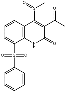 2(1H)-Quinolinone,  3-acetyl-4-(methylsulfinyl)-8-(phenylsulfonyl)- Struktur