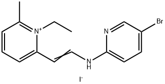 2-[2-[(5-bromo-2-pyridyl)amino]vinyl]-1-ethyl-6-methylpyridinium iodide  Struktur