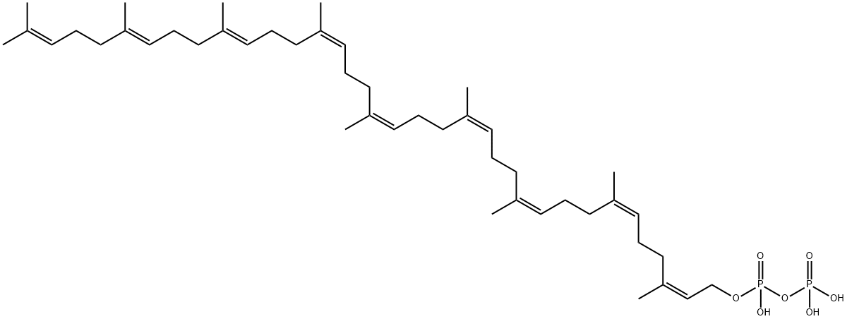 [hydroxy-[(3E,7E,11E,15E,19E,23E,27E,31E)-4,8,12,16,20,24,28,32,36-nonamethylheptatriaconta-3,7,11,15,19,23,27,31,35-nonaenoxy]phosphoryl]oxyphosphonic acid Struktur