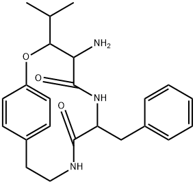 4-Amino-7-benzyl-3-isopropyl-2-oxa-6,9-diazabicyclo[10.2.2]hexadeca-12,1(14),15-triene-5,8-dione Struktur