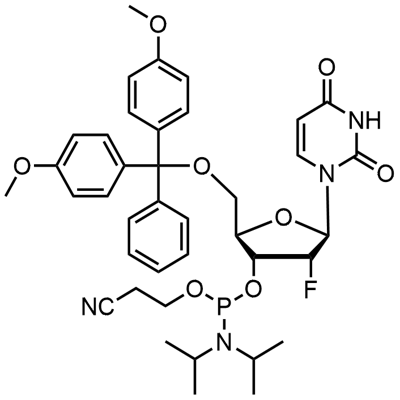 5'-O-(4,4-Dimethoxytrityl)-2'-deoxy-2'-fluorouridine-3'-(2-cyanoethyl-N,N-diisopropyl)phosphoramidite Structure