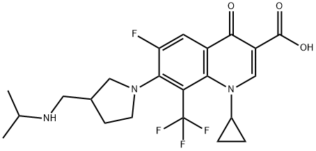 1-Cyclopropyl-6-fluoro-1,4-dihydro-7-(3-(((1-methylethyl)amino)methyl) -1-pyrrolidinyl)-4-oxo-8-(trifluoromethyl)-3-quinolinecarboxylic acid Struktur