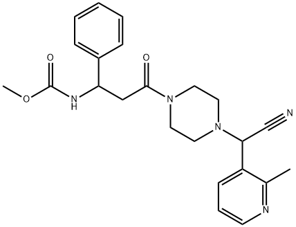 1-(3-(N-(Methoxycarbonyl)amino)-3-phenylpropanoyl)-4-((2-methyl-3-pyri dyl)cyanomethyl)piperazine Struktur